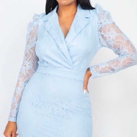 Baby Blue Floral Lace  Mini Dress - Picture 4 of 10